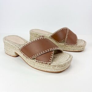 J. Crew Made in Spain Block-Heel Espadrille Brown Leather size 8.5 Summer 2025